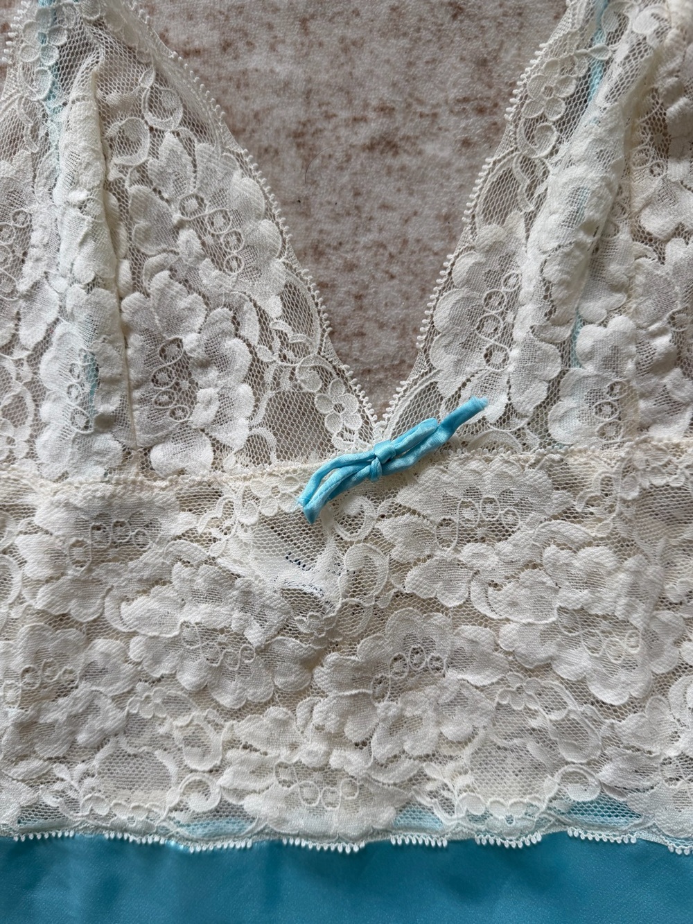 Vintage Laura Faye Aqua Satin Ivory Lace Slip Dress Chemise Nightgown L Made USA - Picture 3 of 6